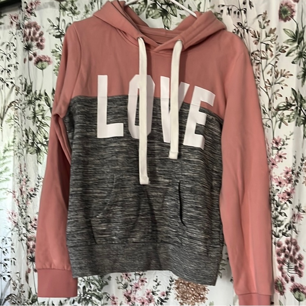 Reflex Pink and Gray LOVE Hoodie Sweater